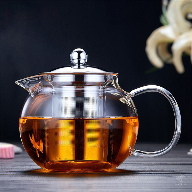 Théière Sophie – Théière en verre borosilicate ronde avec infuseur inox intégré (650ml-1.3L)