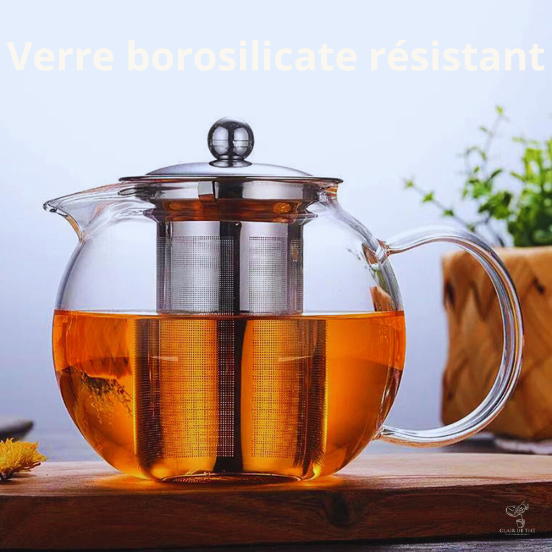 Théière Sophie – Théière en verre borosilicate ronde avec infuseur inox intégré (650ml-1.3L)