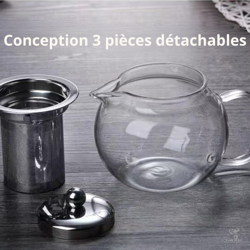 Théière Sophie – Théière en verre borosilicate ronde avec infuseur inox intégré (650ml-1.3L)