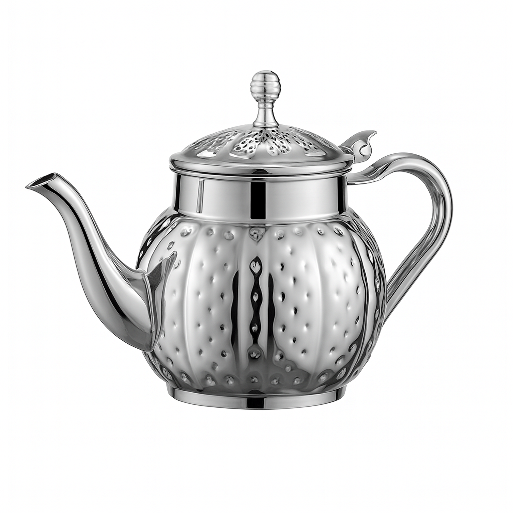 Théière Maha – Théière marocaine martelée en acier inoxydable doré ou argenté (800 ml)