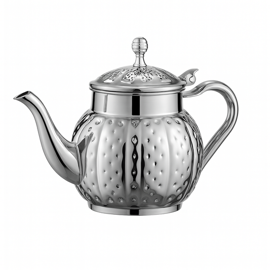 Théière Maha – Théière marocaine martelée en acier inoxydable doré ou argenté (800 ml)