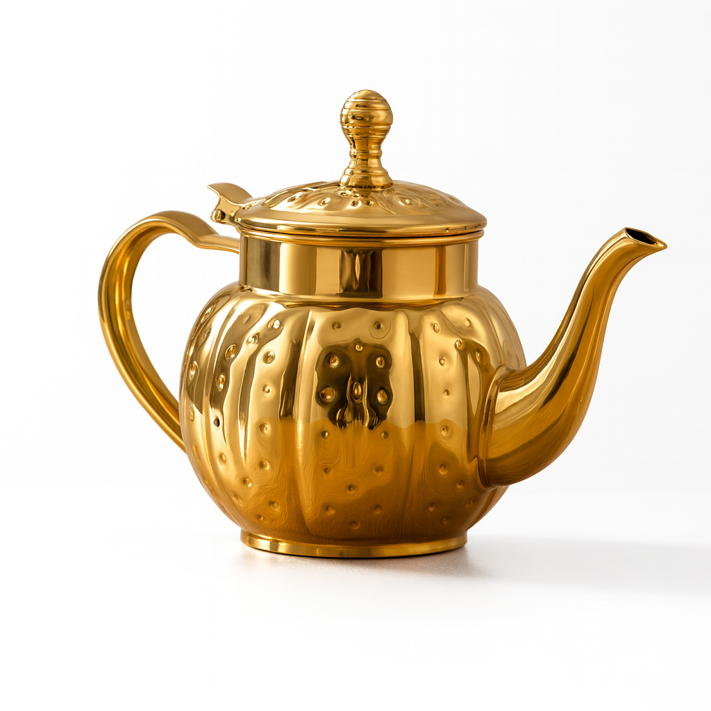 Théière Maha – Théière marocaine martelée en acier inoxydable doré ou argenté (800 ml)