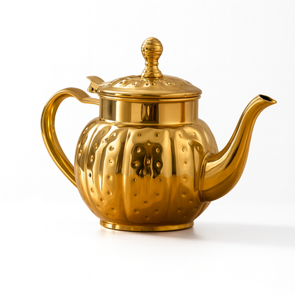 Théière Maha – Théière marocaine martelée en acier inoxydable doré ou argenté (800 ml)