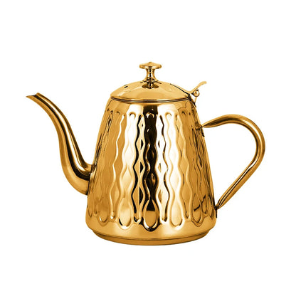 Théière Amina – Théière marocaine en acier inoxydable doré ou argenté (1 L)