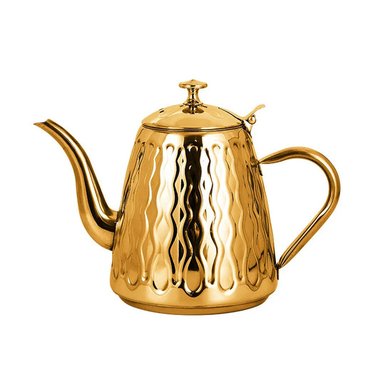 Théière Amina – Théière marocaine en acier inoxydable doré ou argenté (1 L)