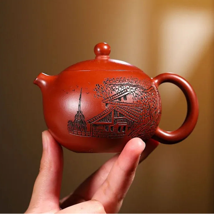 Théière Xishi Zisha – Théière en céramique d’argile violette Yixing | Sculptée à la main & pureté artisanale (149 ml)