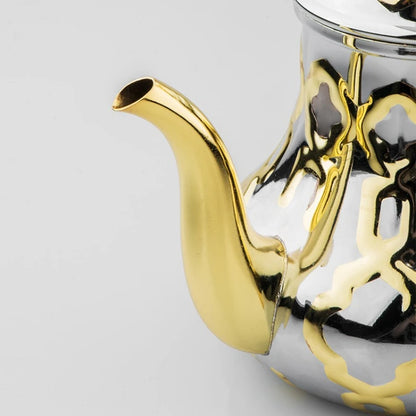 Théière “Amira” – Théière Marocaine en Acier Doré, Argenté ou Cuivré | 1,4 L