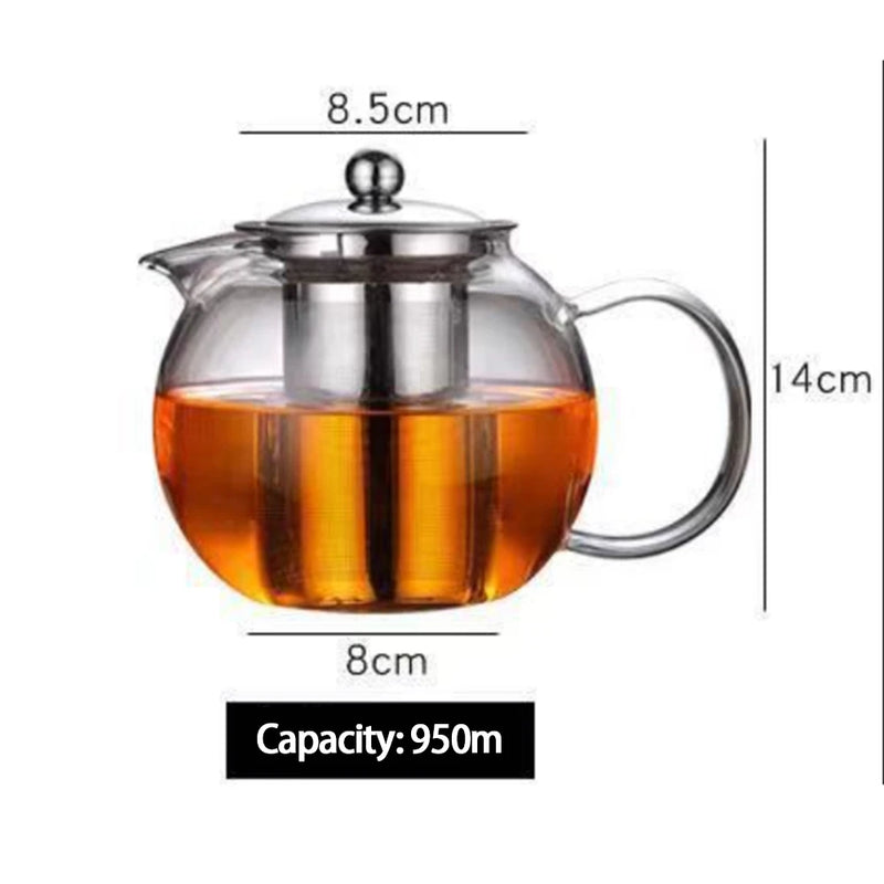 Théière Sophie – Théière en verre borosilicate ronde avec infuseur inox intégré (650ml-1.3L)