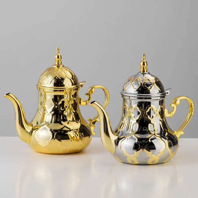 Théière “Amira” – Théière Marocaine en Acier Doré, Argenté ou Cuivré | 1,4 L