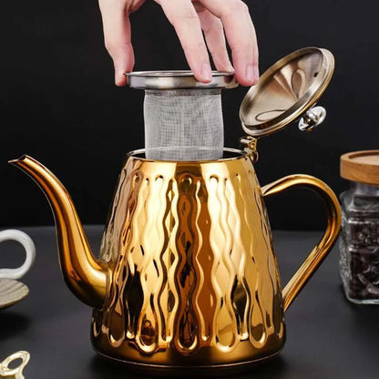 Théière Amina – Théière marocaine en acier inoxydable doré ou argenté (1 L)