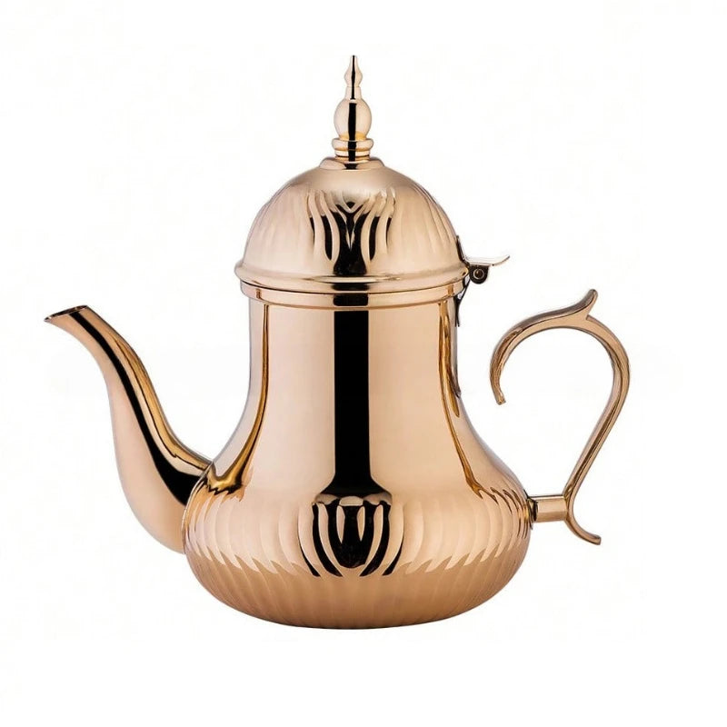Théière “Amira” – Théière Marocaine en Acier Doré, Argenté ou Cuivré | 1,4 L