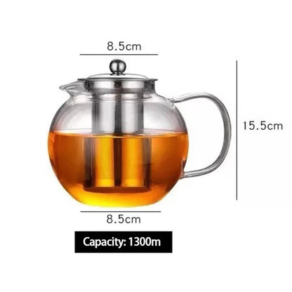 Théière Sophie – Théière en verre borosilicate ronde avec infuseur inox intégré (650ml-1.3L)