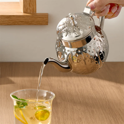 Théière Maha – Théière marocaine martelée en acier inoxydable doré ou argenté (800 ml)