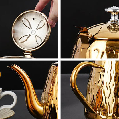 Théière Amina – Théière marocaine en acier inoxydable doré ou argenté (1 L)