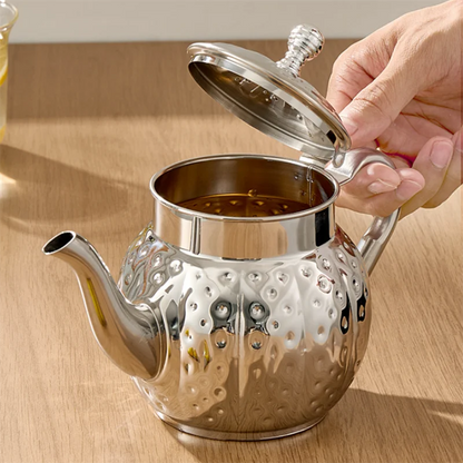 Théière Maha – Théière marocaine martelée en acier inoxydable doré ou argenté (800 ml)