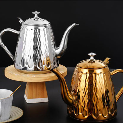 Théière Amina – Théière marocaine en acier inoxydable doré ou argenté (1 L)