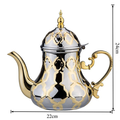 Théière “Amira” – Théière Marocaine en Acier Doré, Argenté ou Cuivré | 1,4 L
