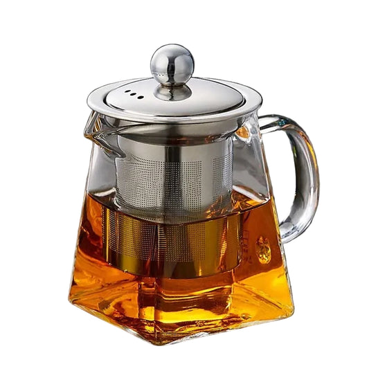 Théière Alma en verre borosilicate, forme hexagonale, avec infuseur inox amovible