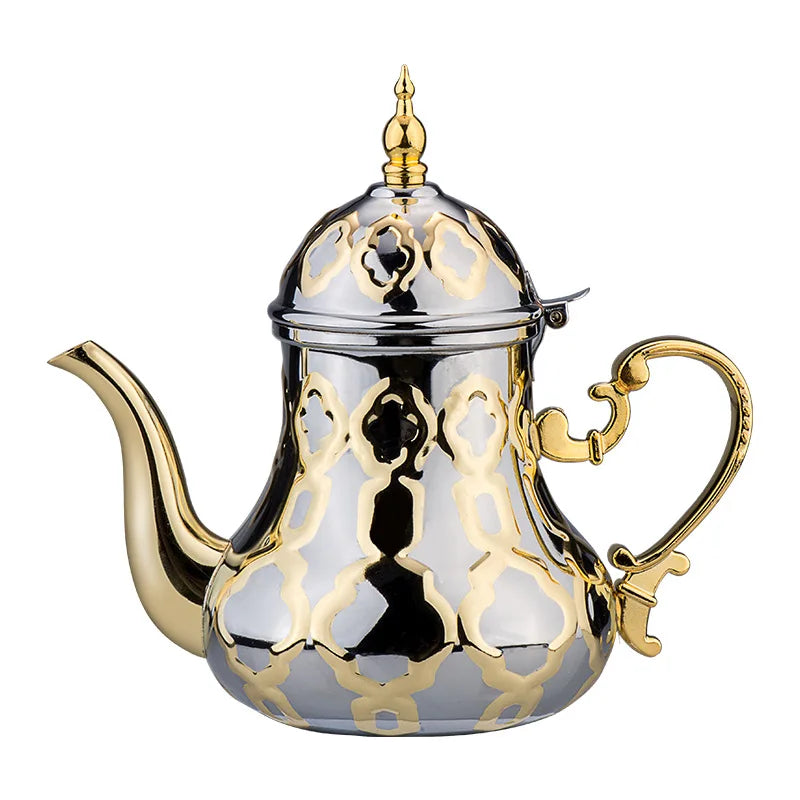Théière Amira en acier inoxydable poli miroir, inspiration marocaine