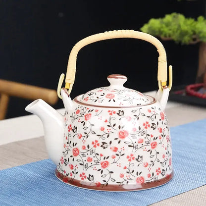 Théière Calliope, motif blancs fleurs rouges