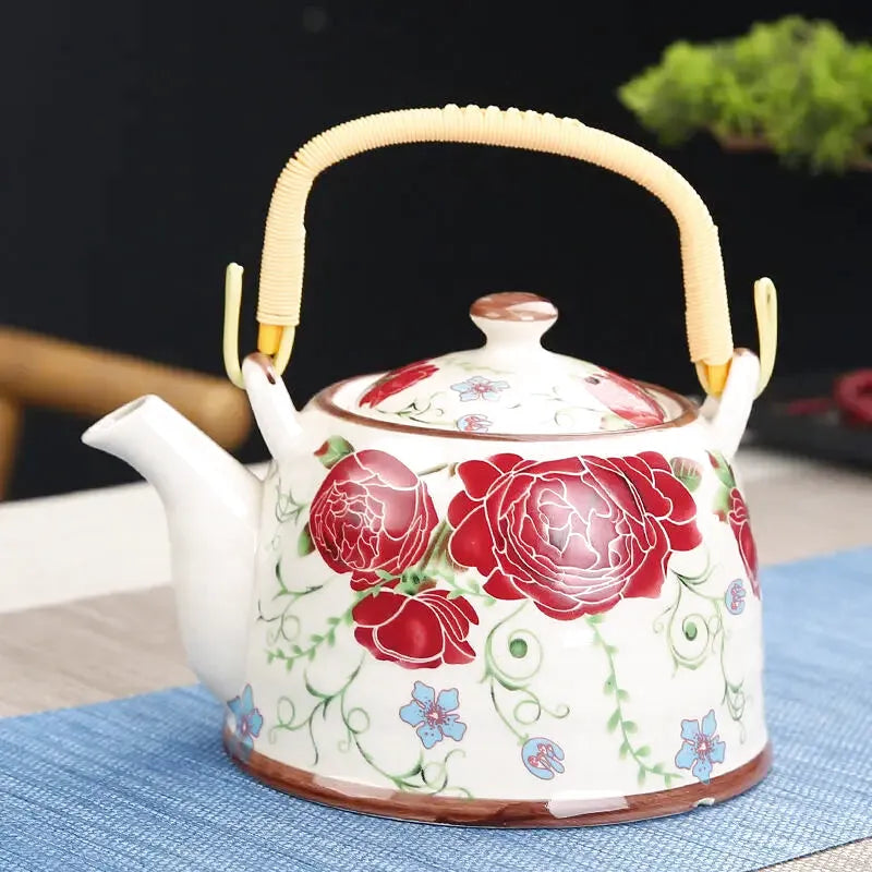 Théière Calliope, motif pivoines rouges