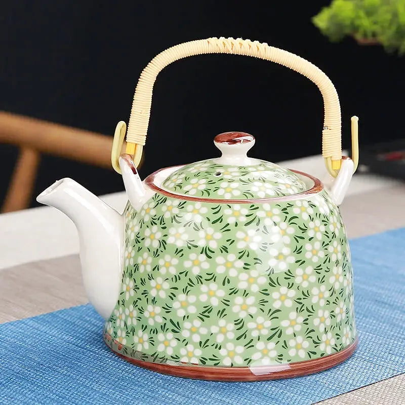 Théière Calliope, motif vert fleurs blanches