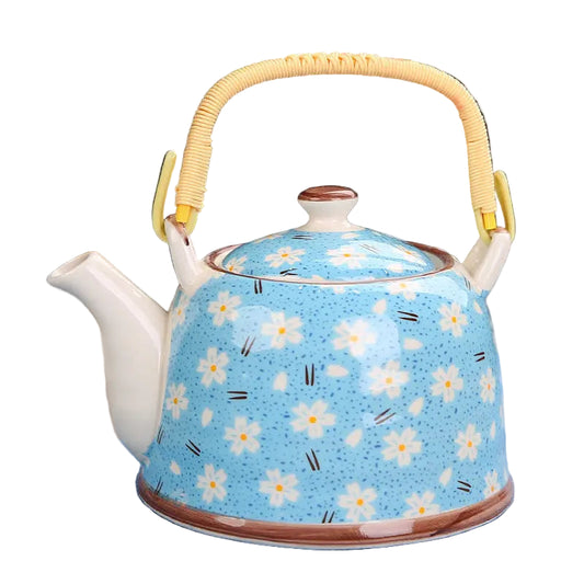 Théière Calliope en porcelaine émaillée, motifs floraux, anse en corde rotative