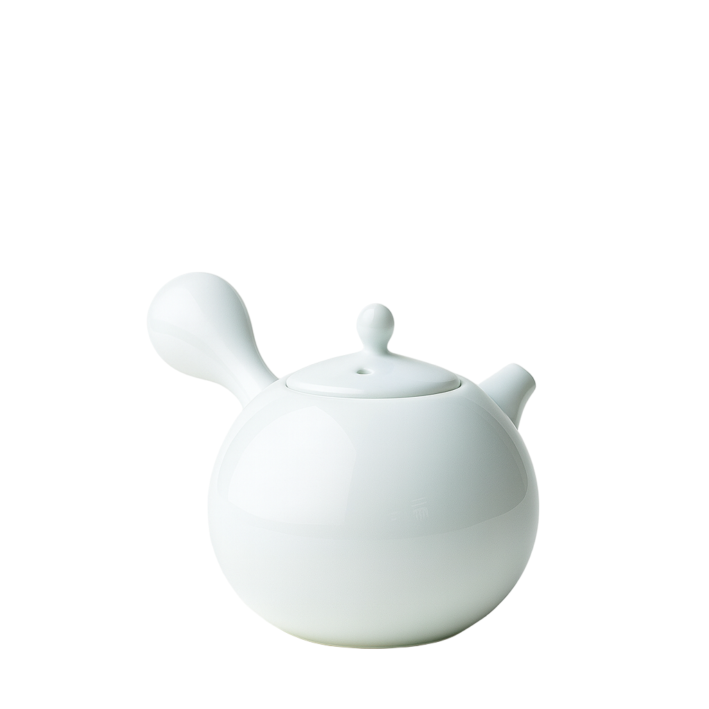 Théière Shiro Hana en porcelaine céladon blanche, fond blanc