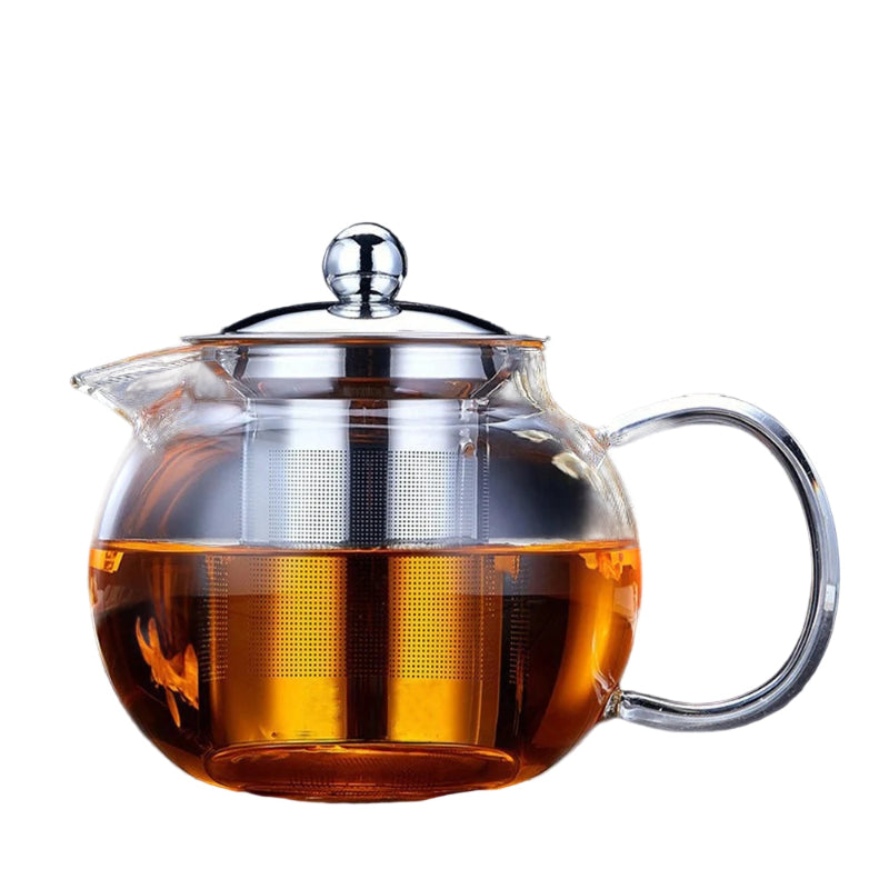 Théière Sophie en verre borosilicate, forme ronde, infuseur inox intégré